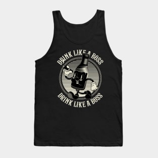 Vintage Walking Beer Bottle. "Drink Like a Boss!" (BLACK) Tank Top